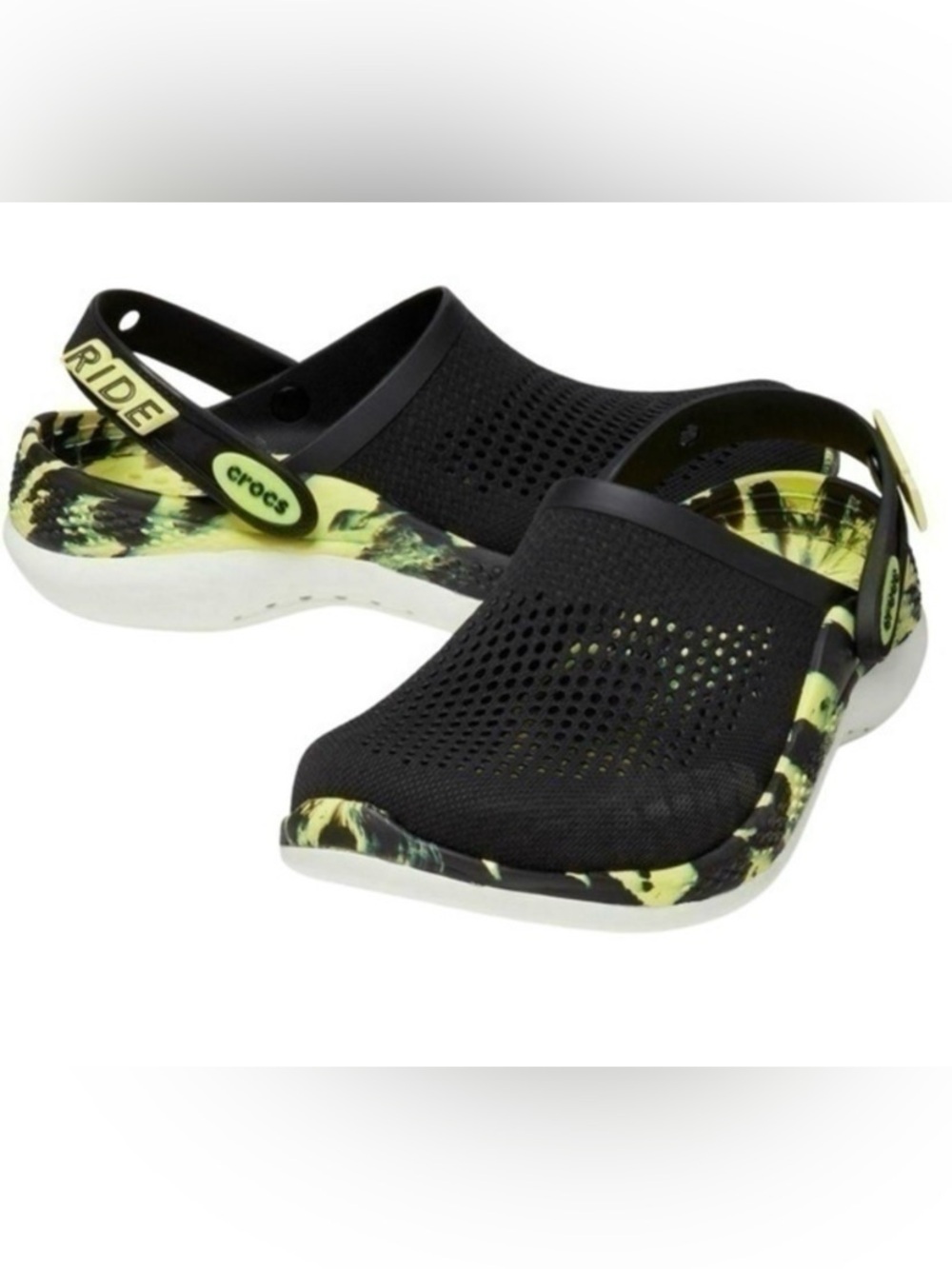 CROCS LiteRide 360 Marbled Clog in Black and Neon Yellow